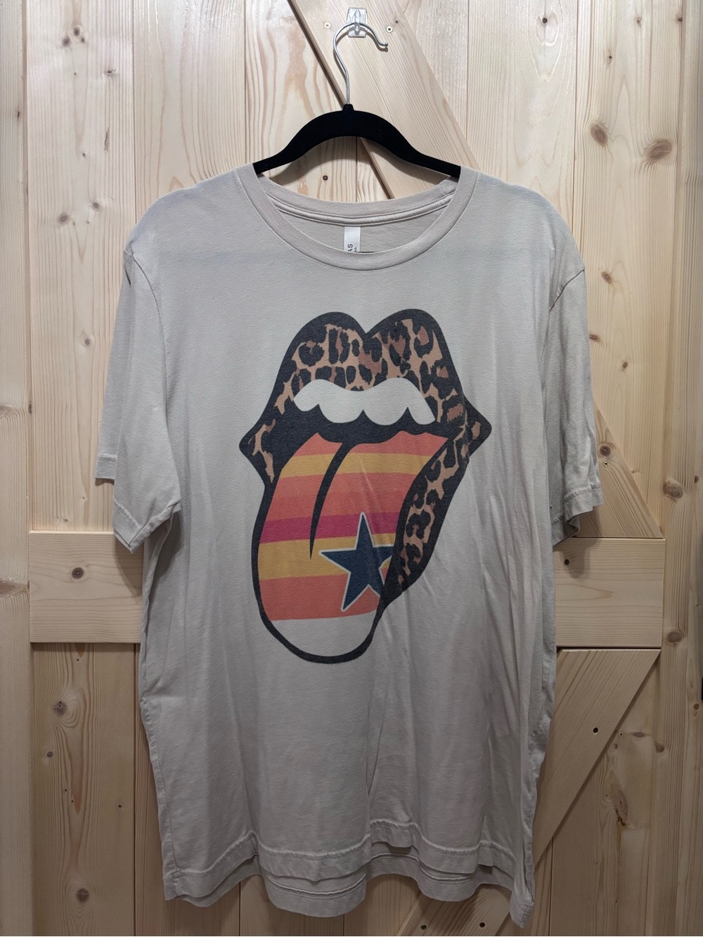 ASTROS x Rolling Stones Neutral Graphic Tee with Leopard-Trim Tongue Design-XL